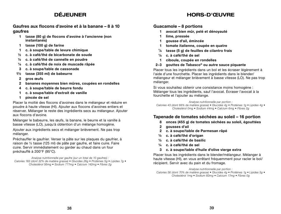 Déjeuner, Hors-d'œuvre | Waring Pro WPB80BC User Manual | Page 20 / 23