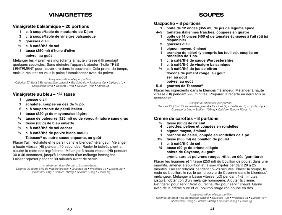 Vinaigrettes, Soupes | Waring Pro WPB80BC User Manual | Page 21 / 23