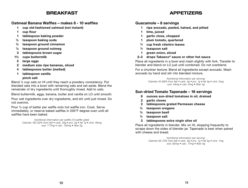 Breakfast, Appetizers | Waring Pro WPB80BC User Manual | Page 6 / 23