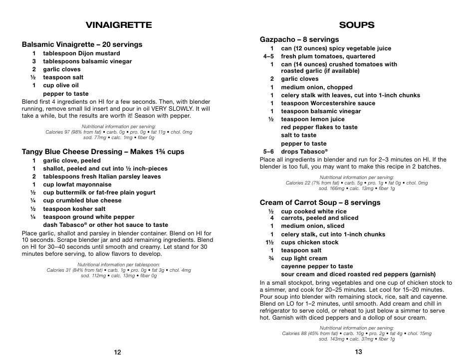 Vinaigrette, Soups | Waring Pro WPB80BC User Manual | Page 7 / 23