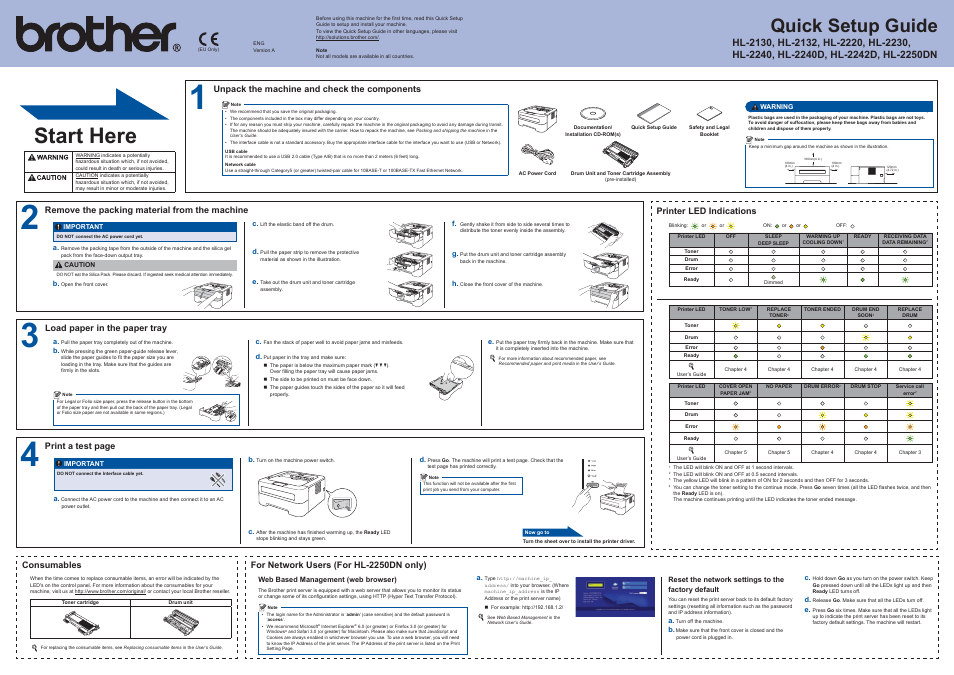 Brother HL-2240 User Manual | 2 pages