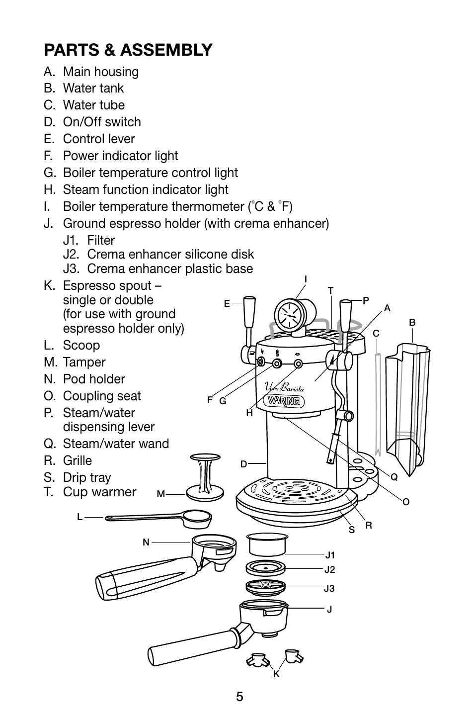 Parts & assembly | Waring Pro ES1500 User Manual | Page 5 / 20