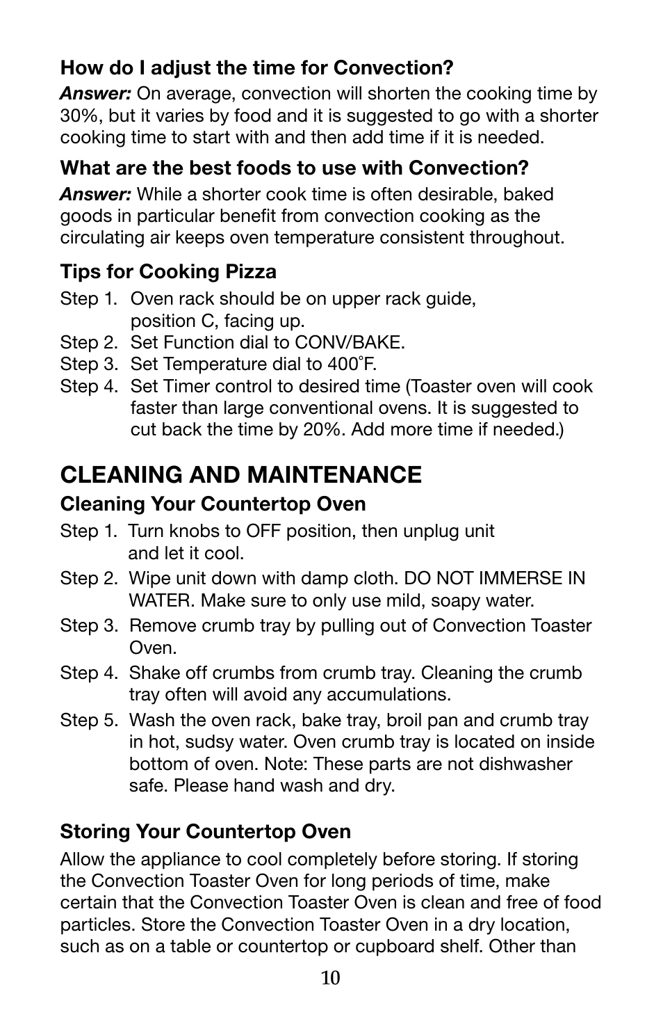 Cleaning and maintenance | Waring Pro TCO600 User Manual | Page 10 / 12