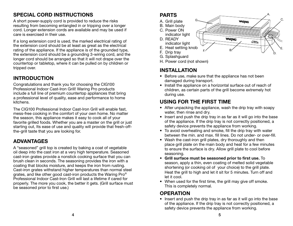 Waring Pro CIG100 User Manual | Page 3 / 5