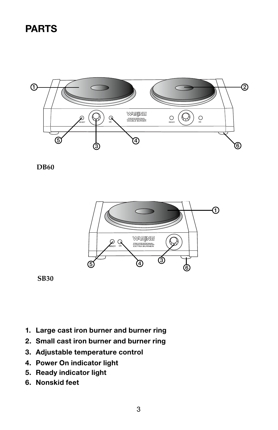 Parts | Waring Pro DB60 User Manual | Page 4 / 8