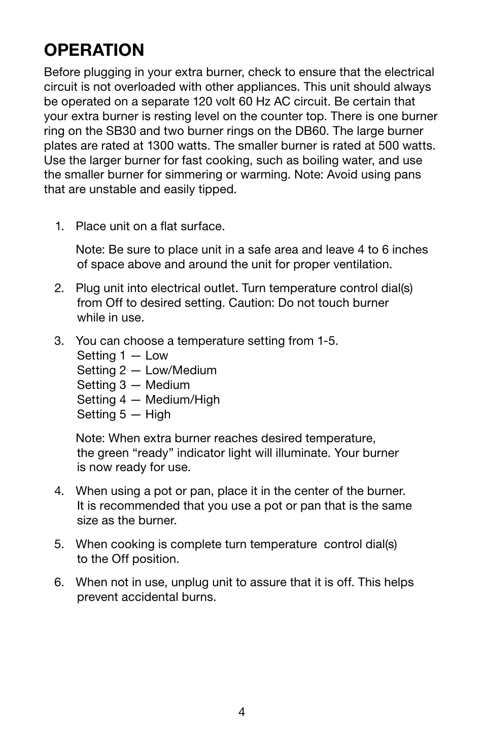 Operation | Waring Pro DB60 User Manual | Page 5 / 8