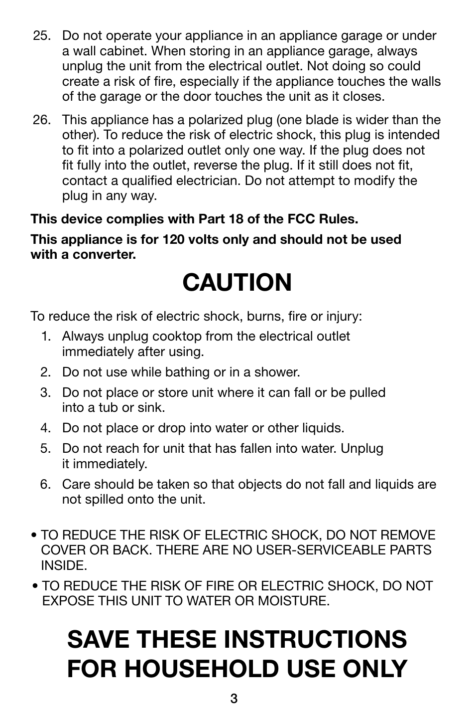 Caution, Save these instructions for household use only | Waring Pro ICT200 User Manual | Page 4 / 8