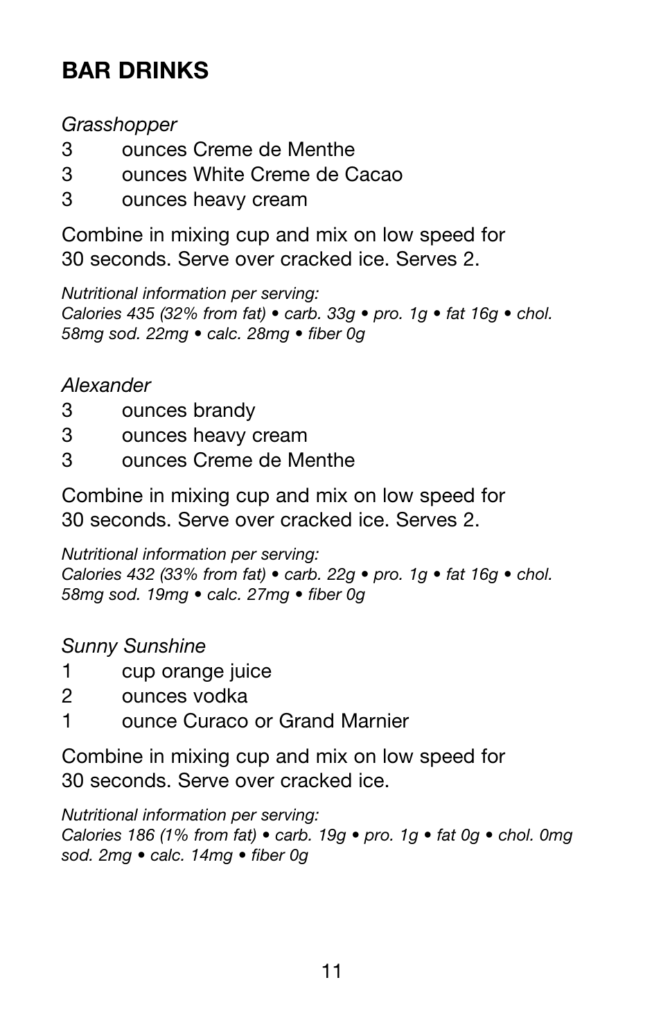 Bar drinks | Waring Pro PDM121 User Manual | Page 12 / 13