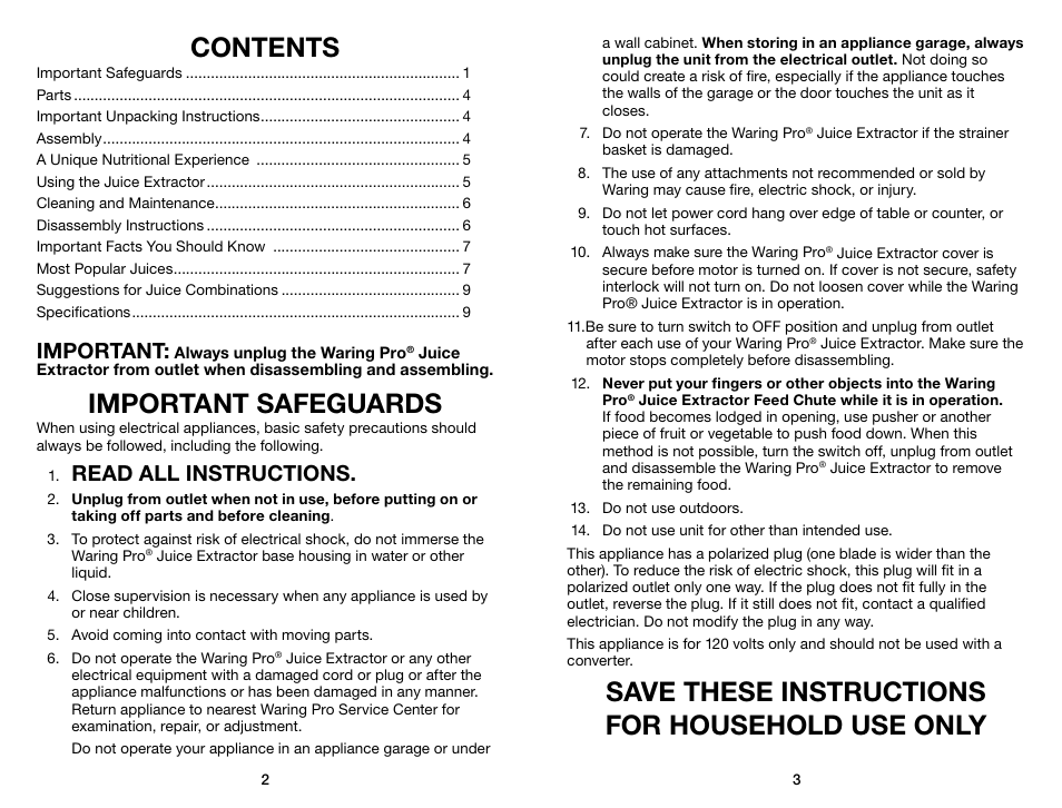 Waring Pro JEX328 User Manual | Page 2 / 7