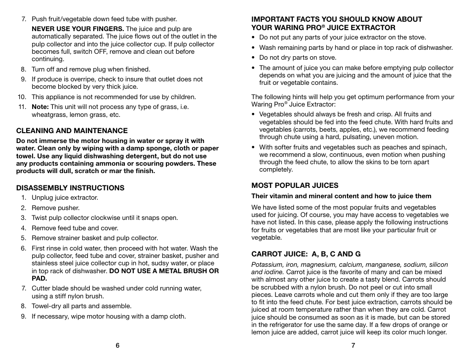 Waring Pro JEX328 User Manual | Page 4 / 7