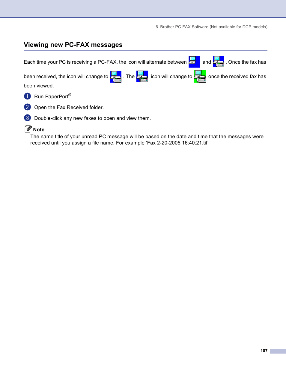 Viewing new pc-fax messages | Brother DCP 8060 User Manual | Page 113 / 182