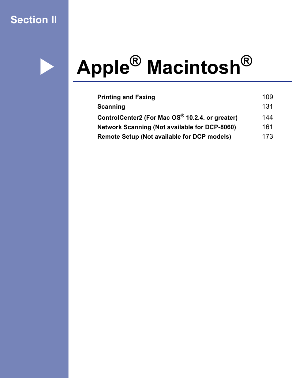 Section ii: apple® macintosh, Section ii apple, Macintosh | Apple | Brother DCP 8060 User Manual | Page 114 / 182