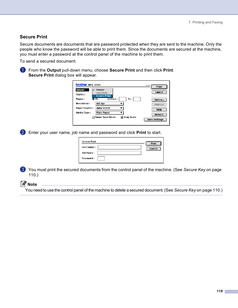 Secure print | Brother DCP 8060 User Manual | Page 125 / 182