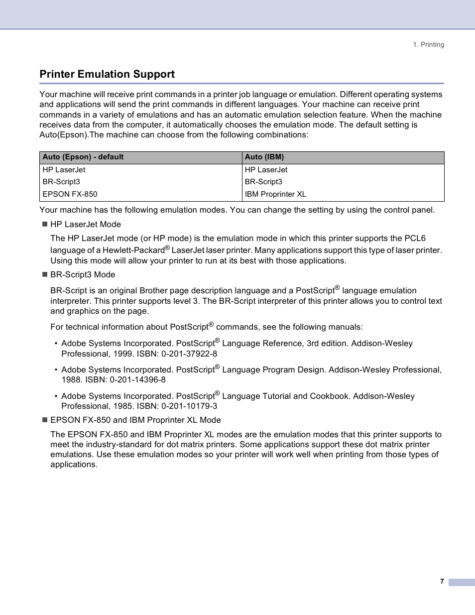 Printer emulation support | Brother DCP 8060 User Manual | Page 13 / 182