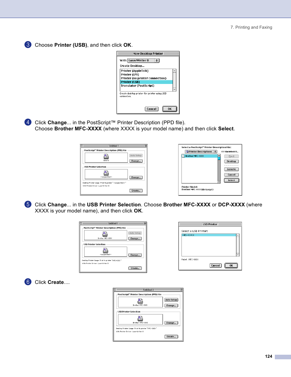 Choose printer (usb) , and then click ok, Click create | Brother DCP 8060 User Manual | Page 130 / 182