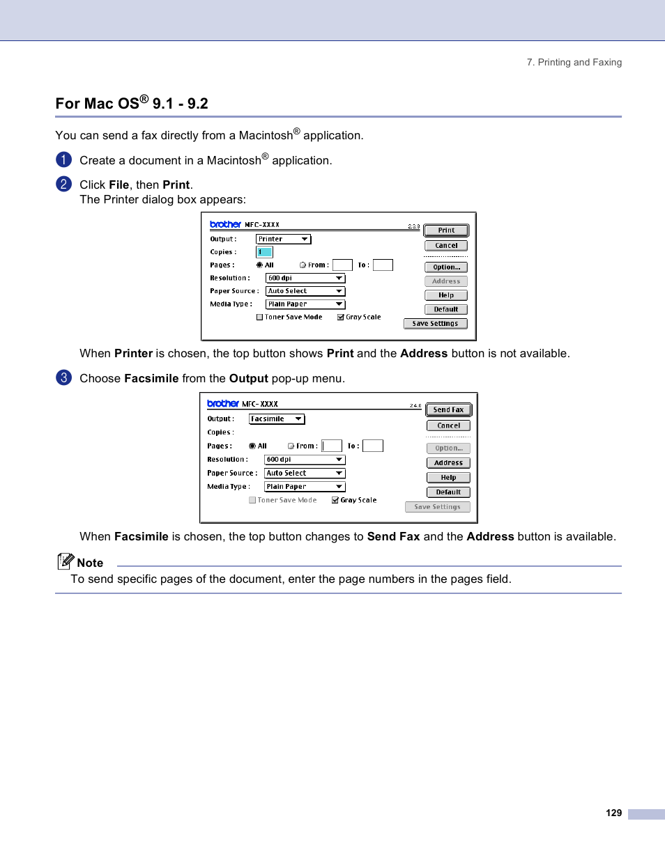 For mac os® 9.1 - 9.2, For mac os | Brother DCP 8060 User Manual | Page 135 / 182
