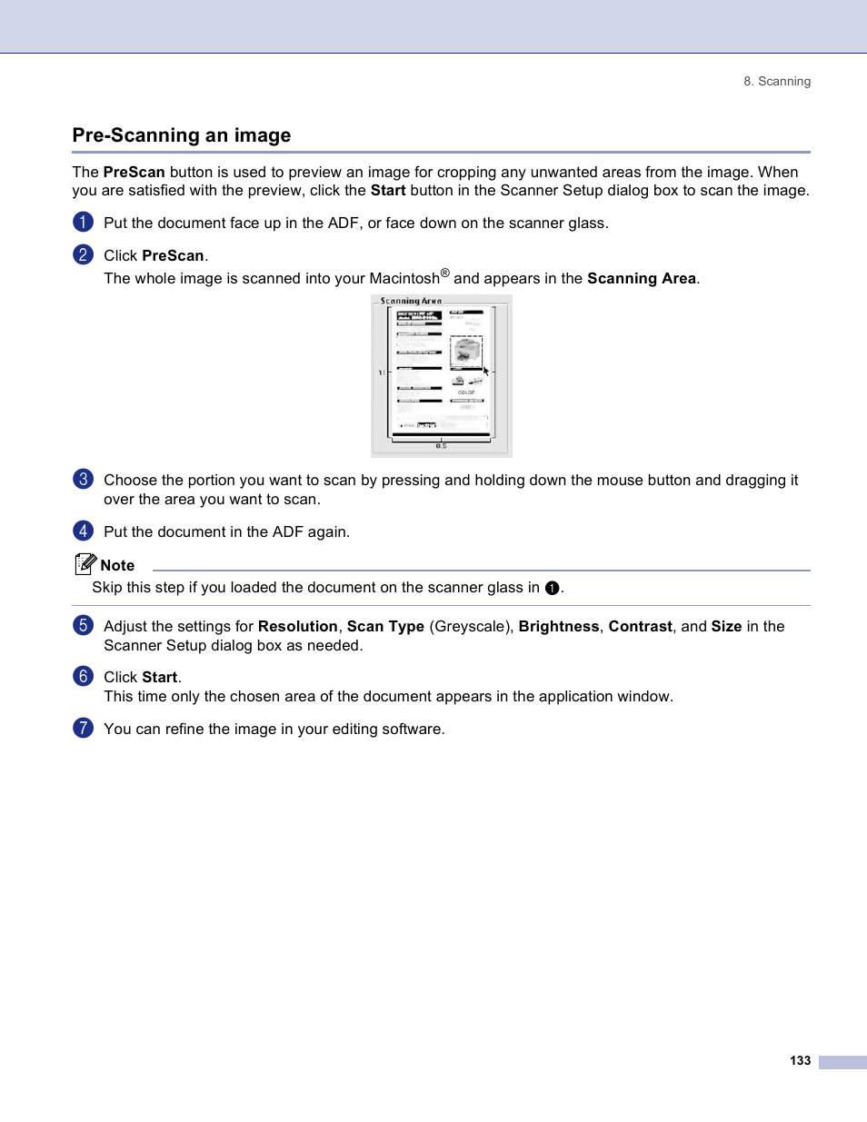 Pre-scanning an image | Brother DCP 8060 User Manual | Page 139 / 182