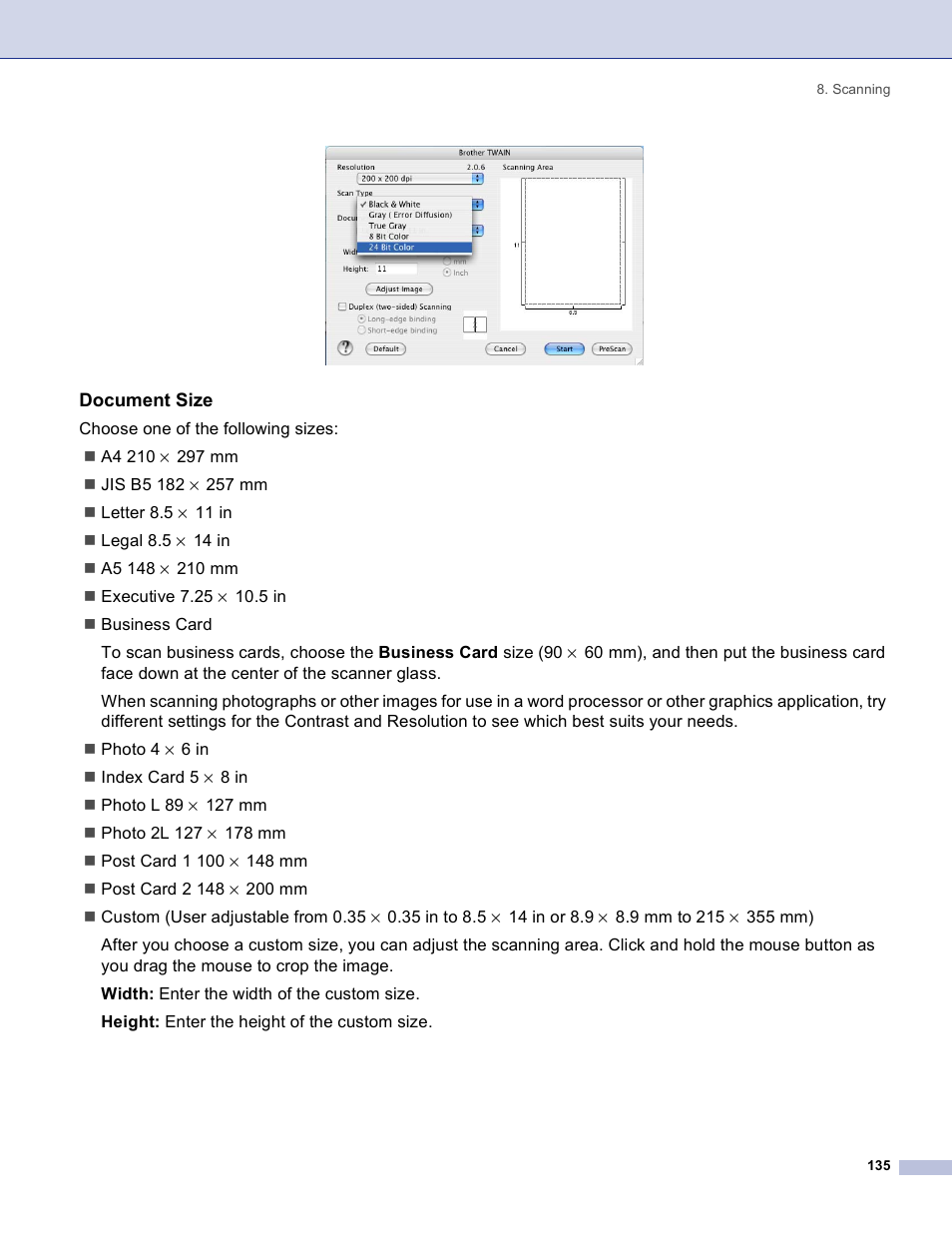 Document size | Brother DCP 8060 User Manual | Page 141 / 182