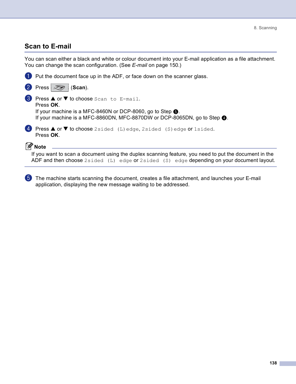 Scan to e-mail | Brother DCP 8060 User Manual | Page 144 / 182