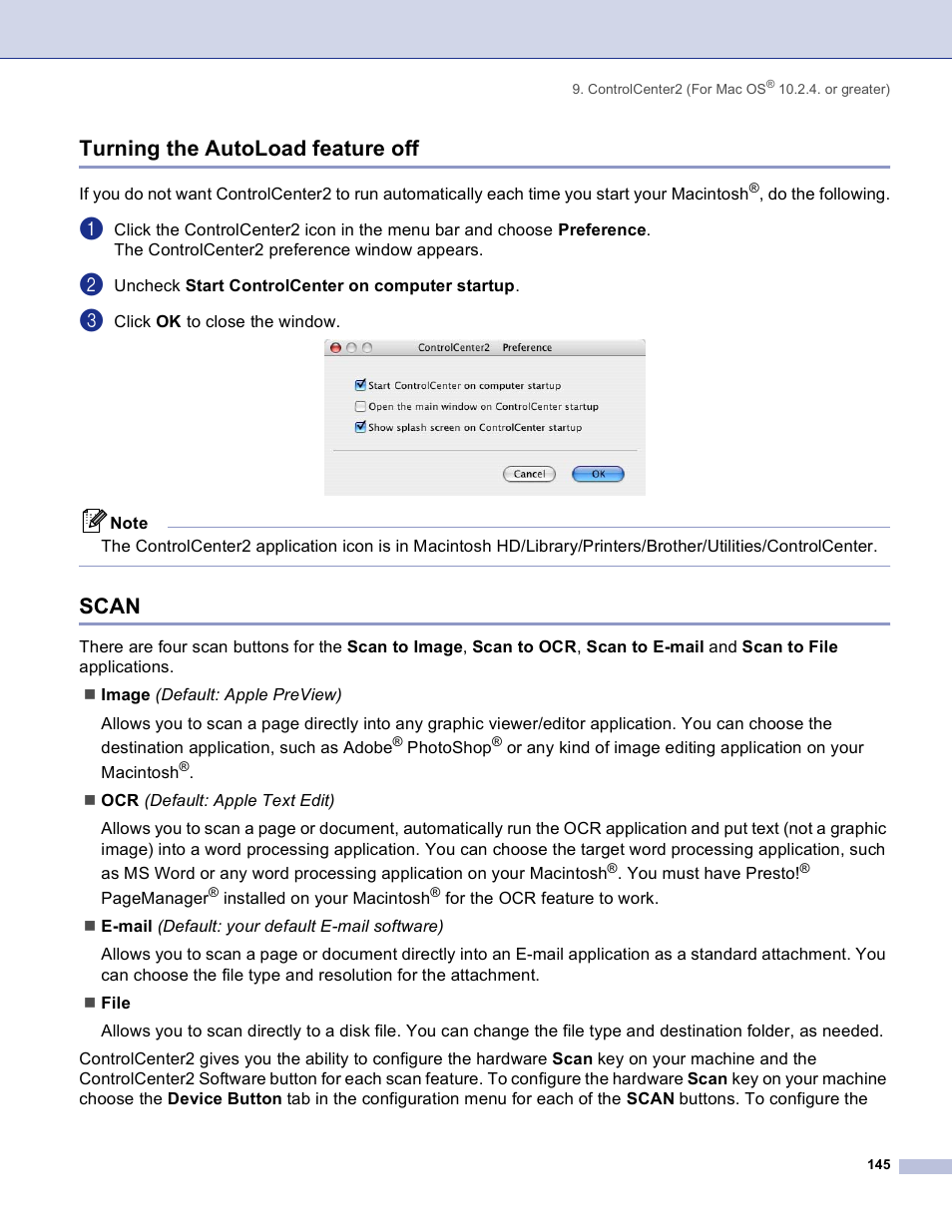 Turning the autoload feature off, Scan, Turning the autoload feature off scan | Brother DCP 8060 User Manual | Page 151 / 182