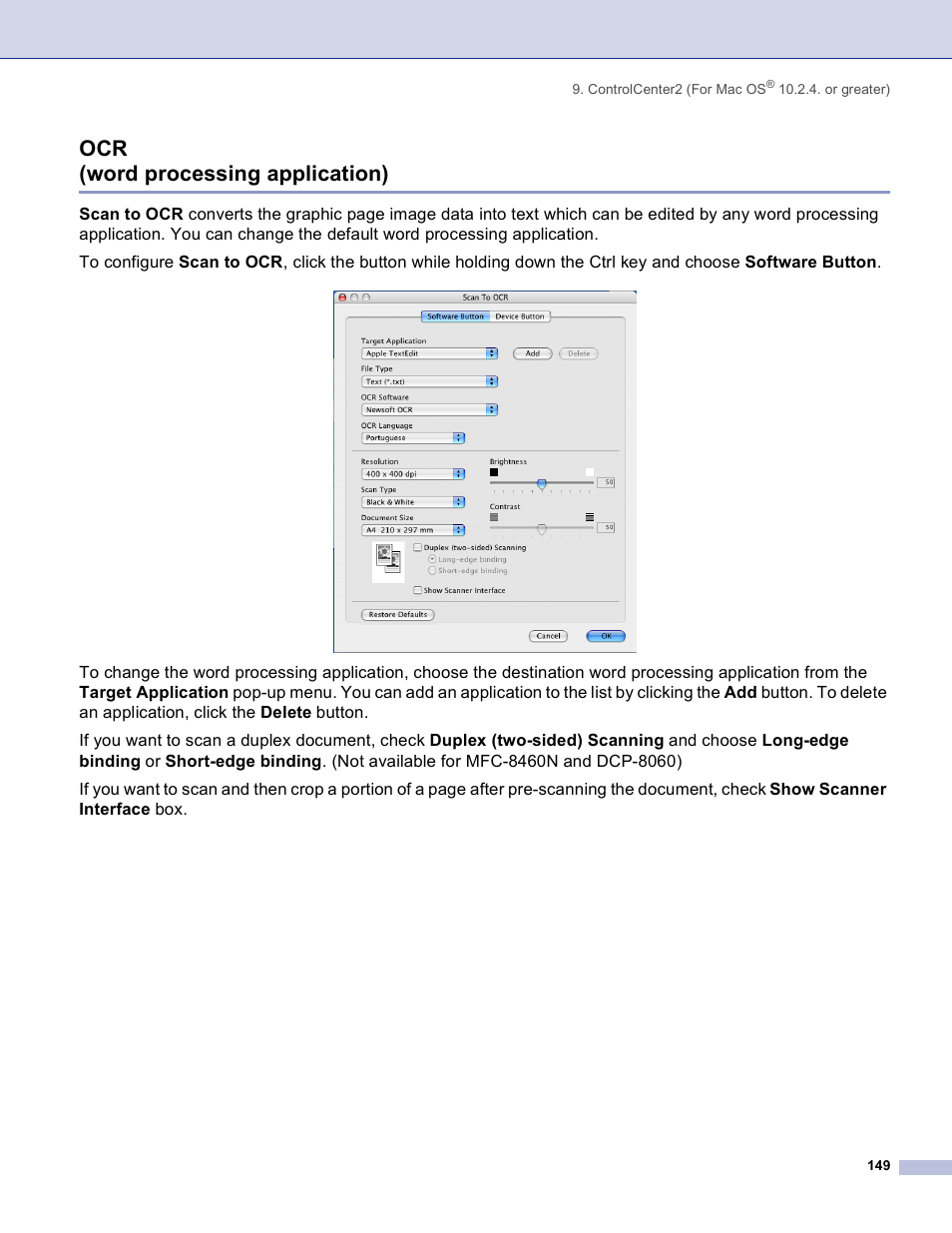 Ocr (word processing application) | Brother DCP 8060 User Manual | Page 155 / 182