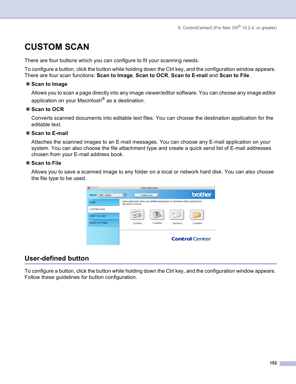 Custom scan, User-defined button | Brother DCP 8060 User Manual | Page 158 / 182