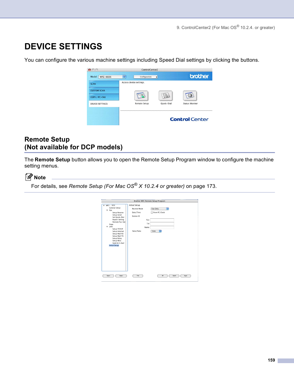 Device settings, Remote setup (not available for dcp models) | Brother DCP 8060 User Manual | Page 165 / 182