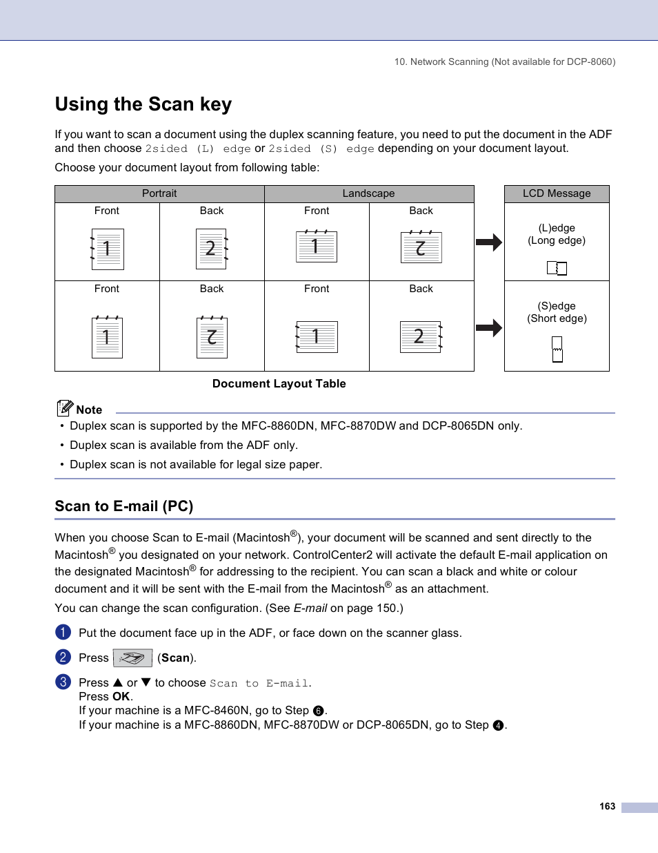 Using the scan key, Scan to e-mail (pc) | Brother DCP 8060 User Manual | Page 169 / 182