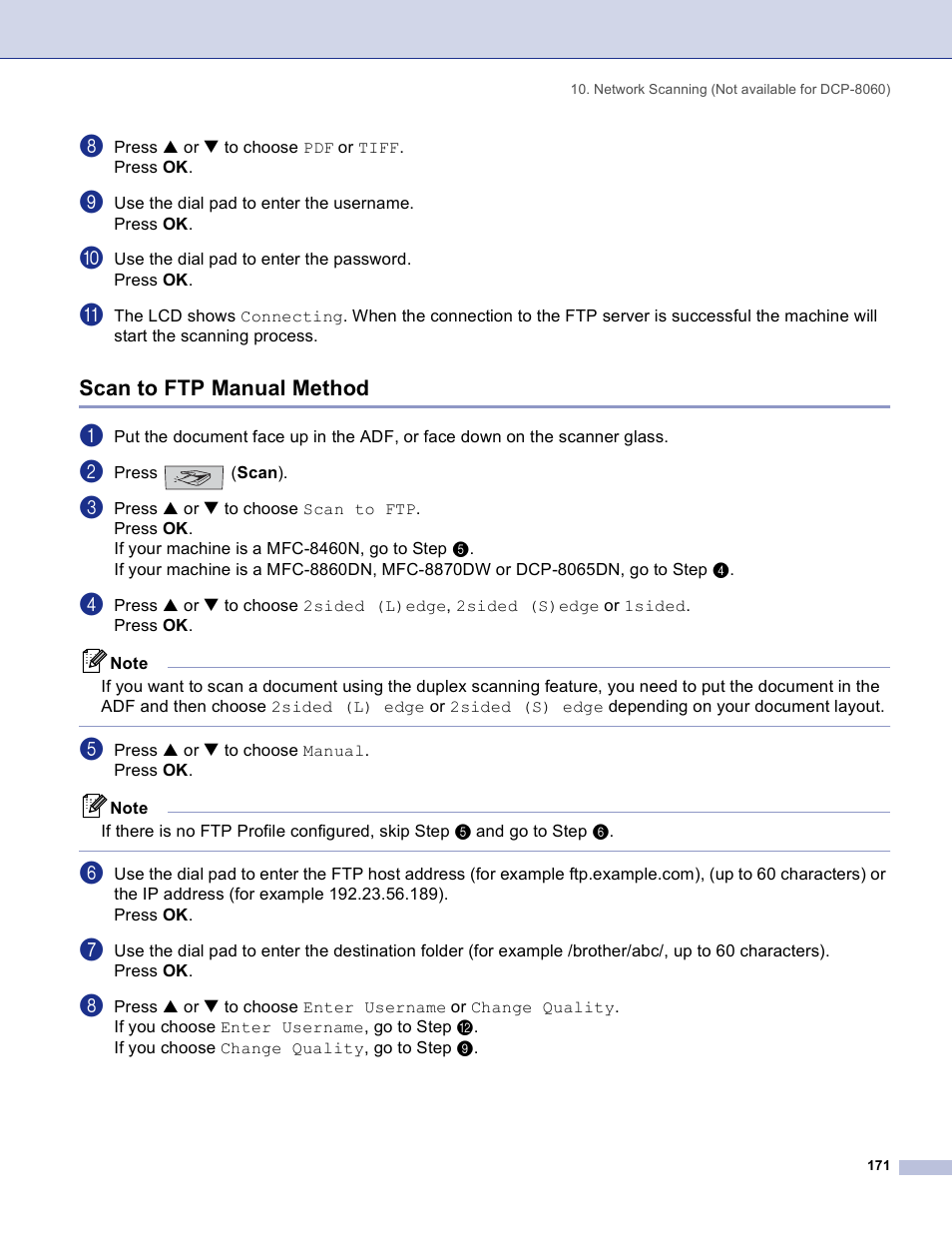 Scan to ftp manual method | Brother DCP 8060 User Manual | Page 177 / 182