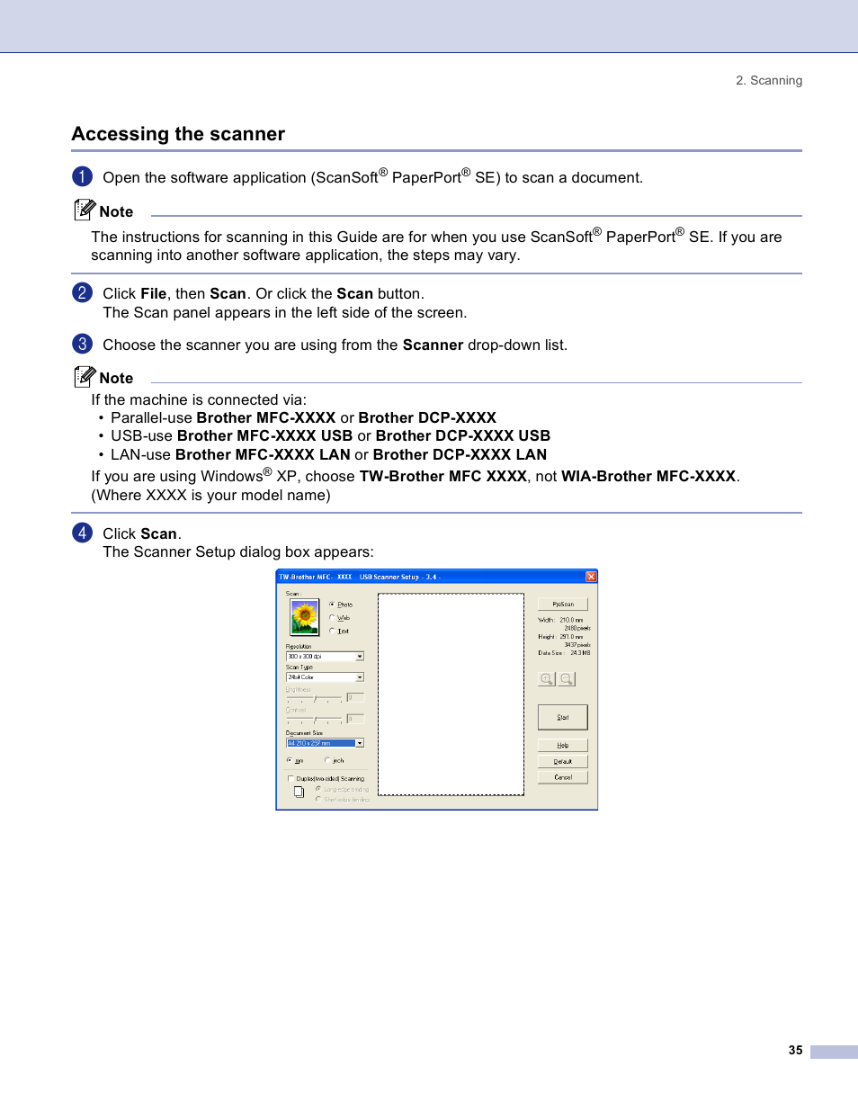 Accessing the scanner | Brother DCP 8060 User Manual | Page 41 / 182