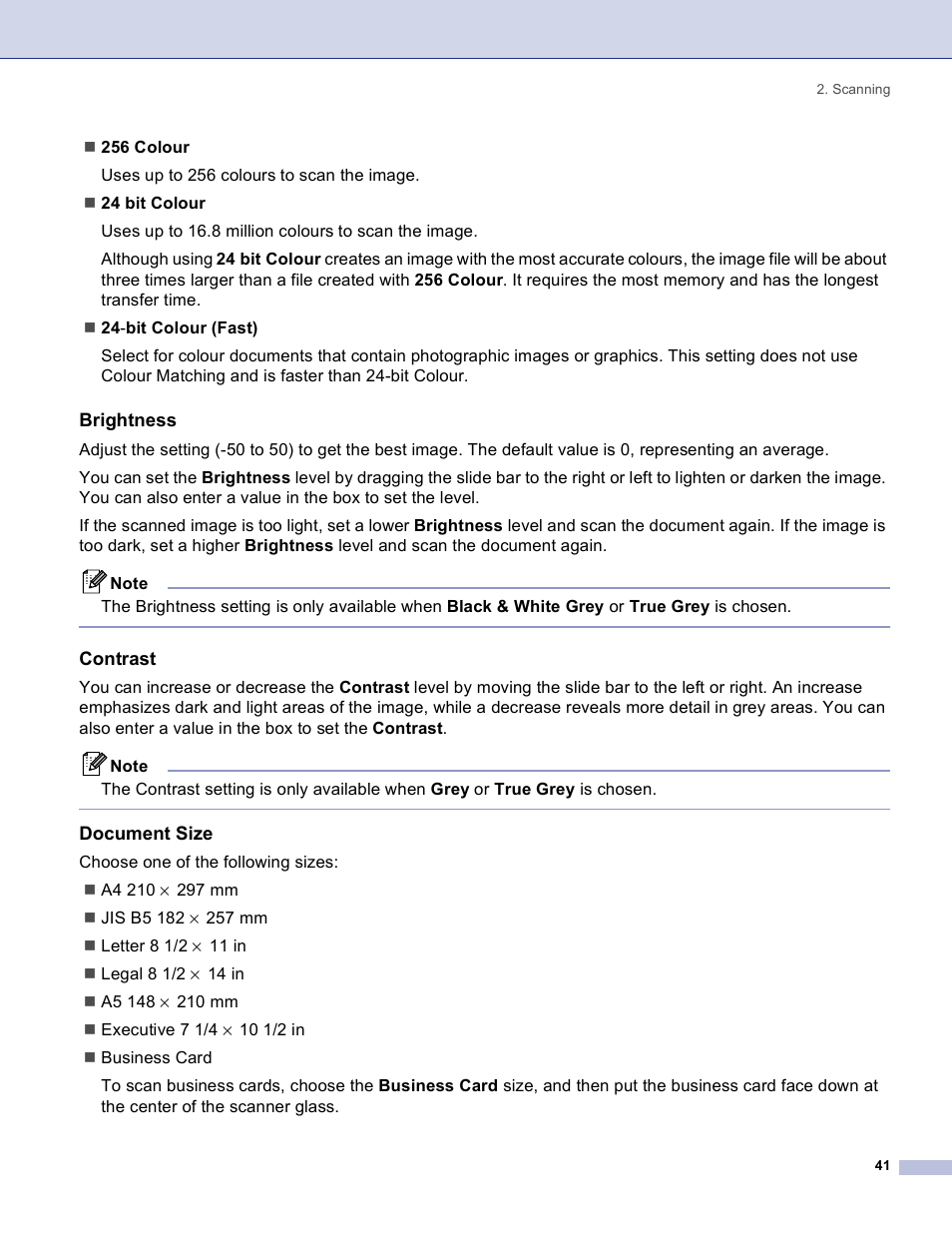Brightness, Contrast, Document size | Brother DCP 8060 User Manual | Page 47 / 182
