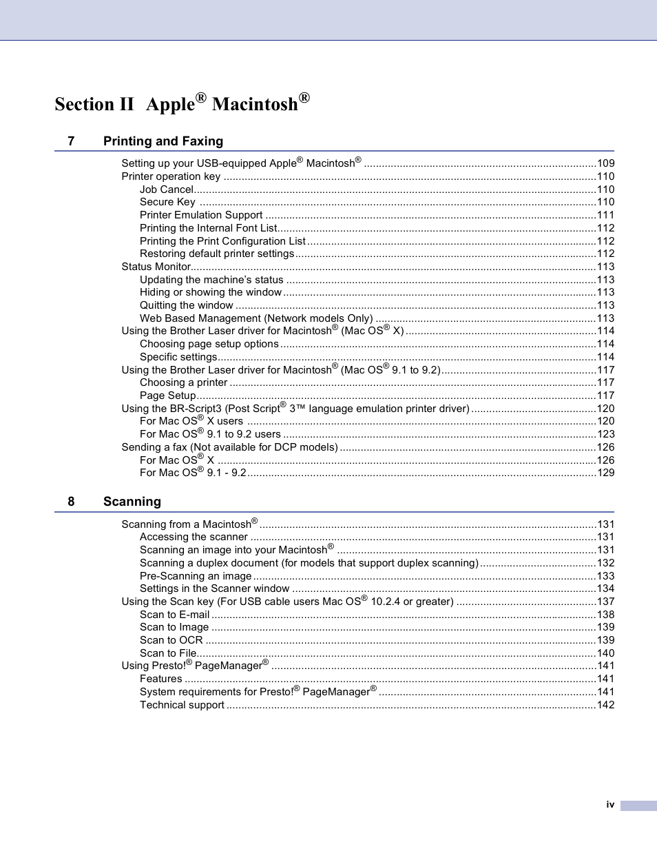 Macintosh | Brother DCP 8060 User Manual | Page 5 / 182