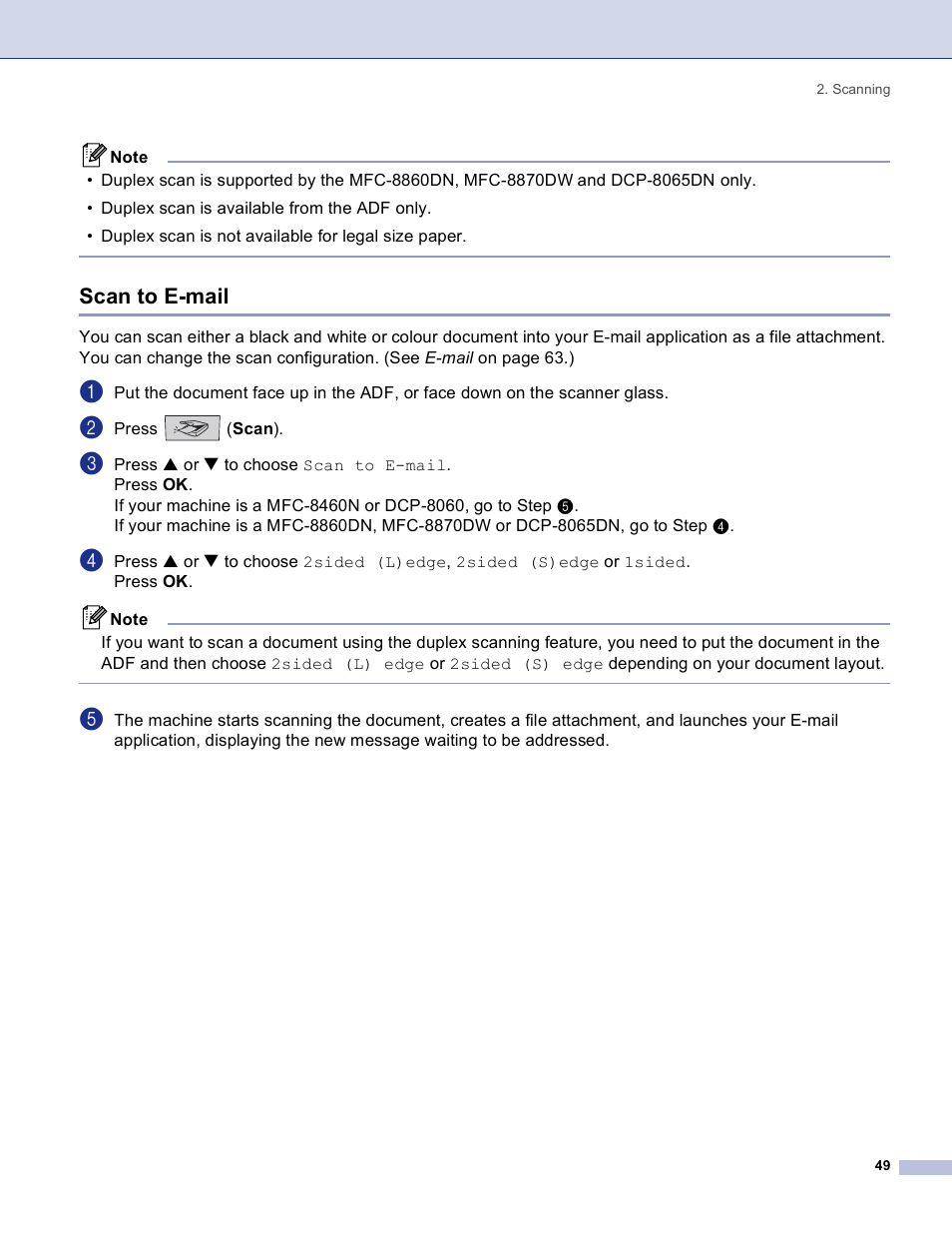 Scan to e-mail | Brother DCP 8060 User Manual | Page 55 / 182