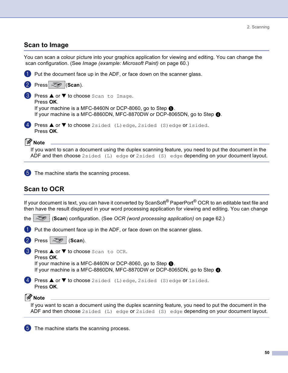 Scan to image, Scan to ocr, Scan to image scan to ocr | Brother DCP 8060 User Manual | Page 56 / 182