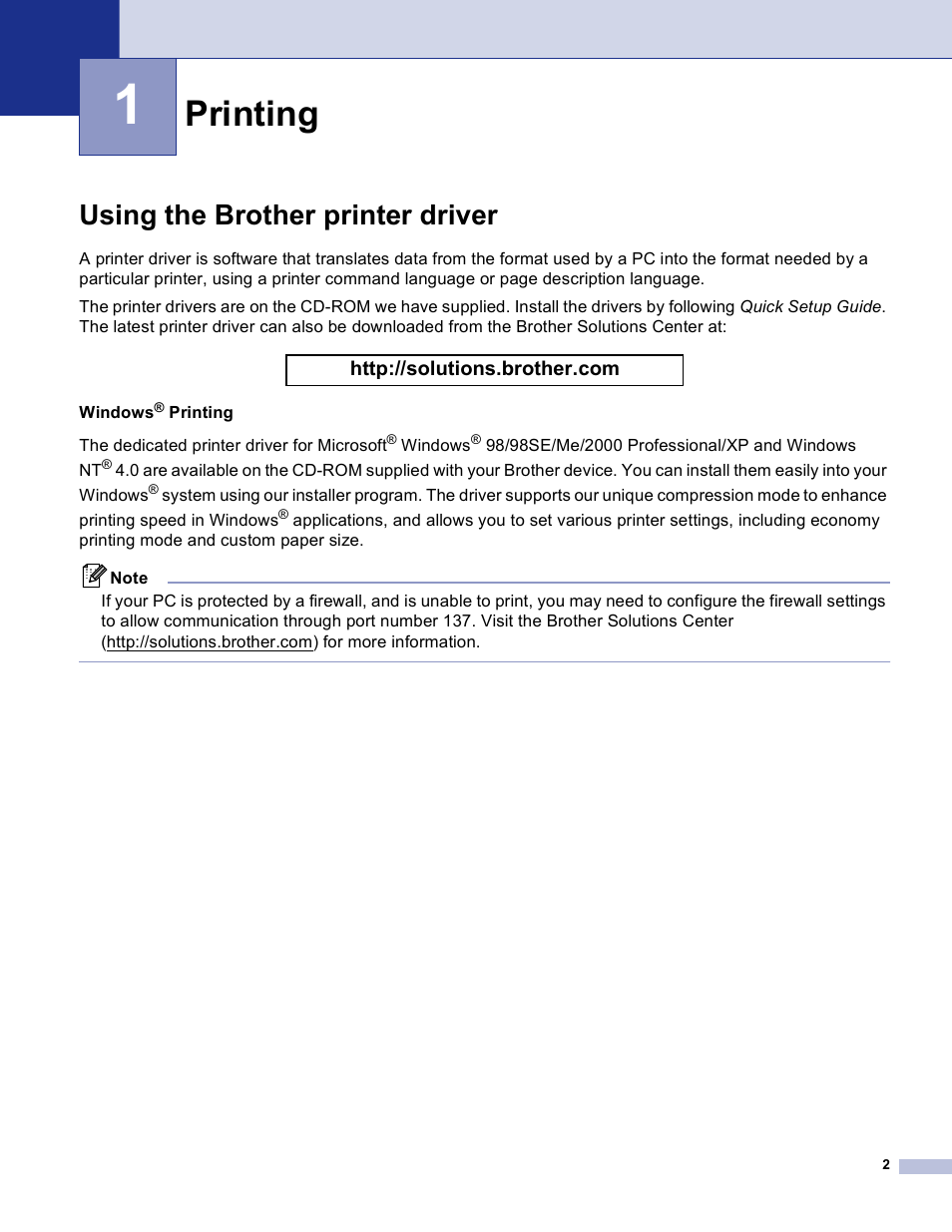 1 printing, Using the brother printer driver, Printing | Brother DCP 8060 User Manual | Page 8 / 182
