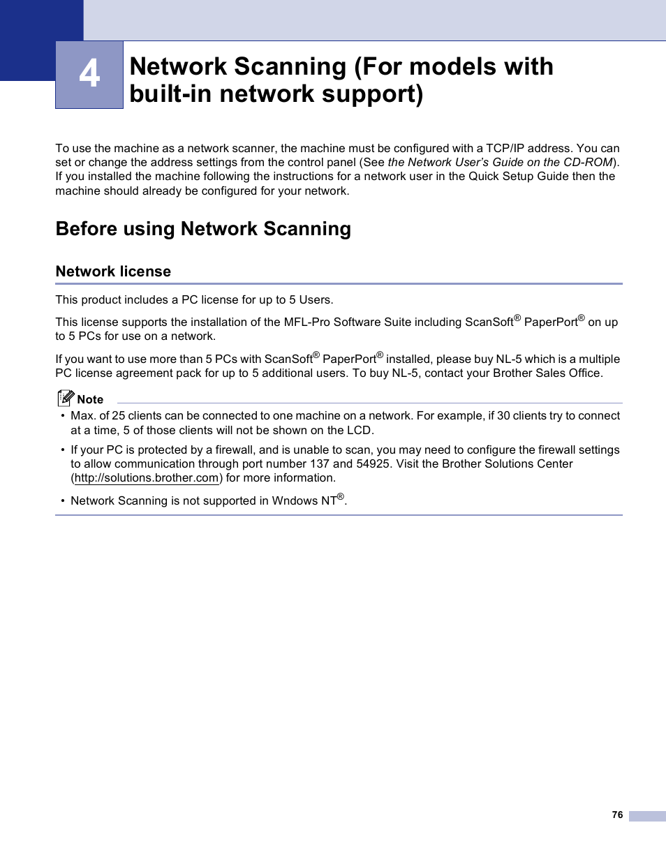 Before using network scanning, Network license | Brother DCP 8060 User Manual | Page 82 / 182