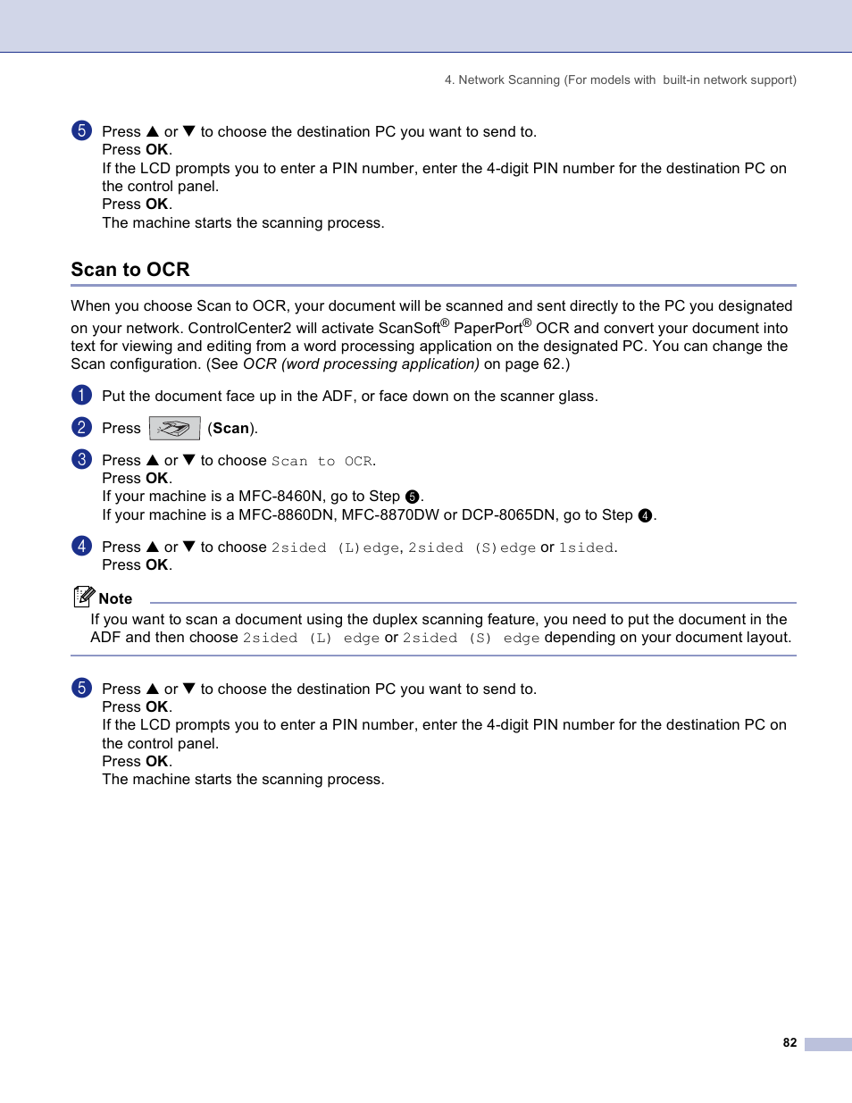 Scan to ocr | Brother DCP 8060 User Manual | Page 88 / 182