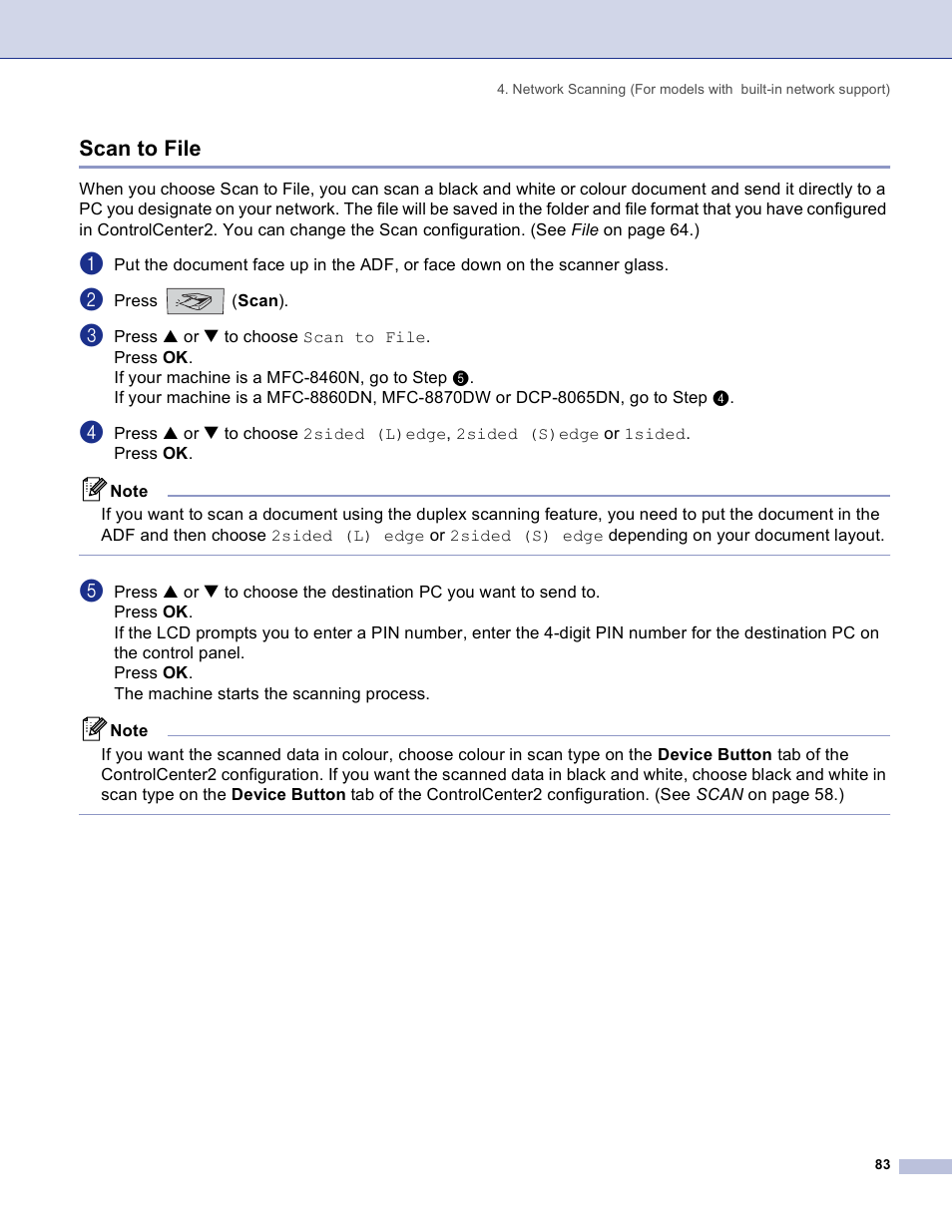 Scan to file | Brother DCP 8060 User Manual | Page 89 / 182