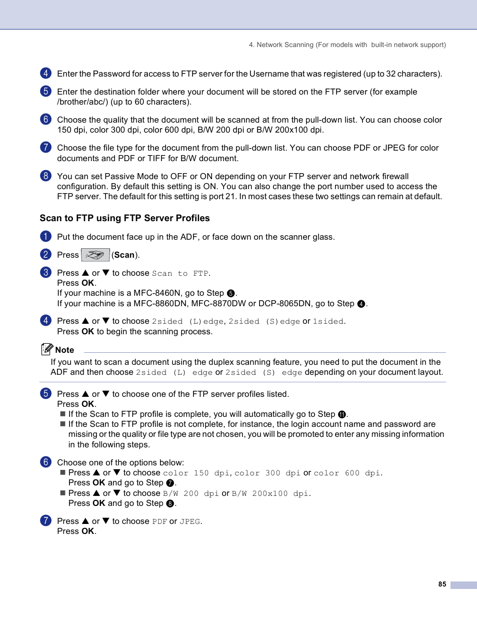 Scan to ftp using ftp server profiles | Brother DCP 8060 User Manual | Page 91 / 182