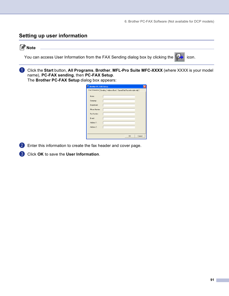 Setting up user information | Brother DCP 8060 User Manual | Page 97 / 182