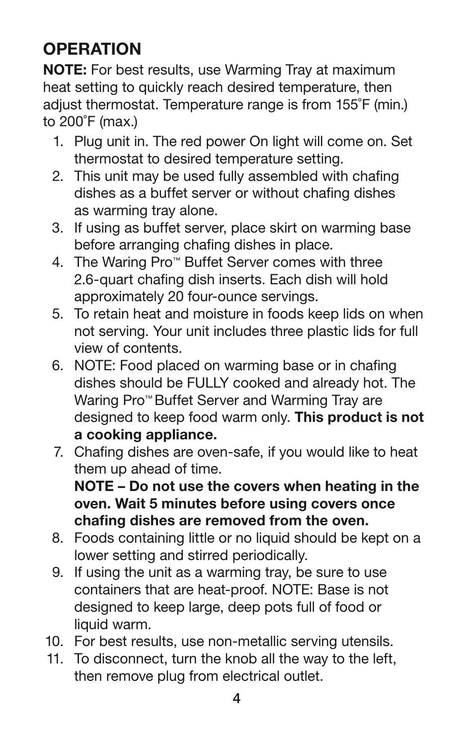 Operation | Waring Pro BFS50B User Manual | Page 5 / 8