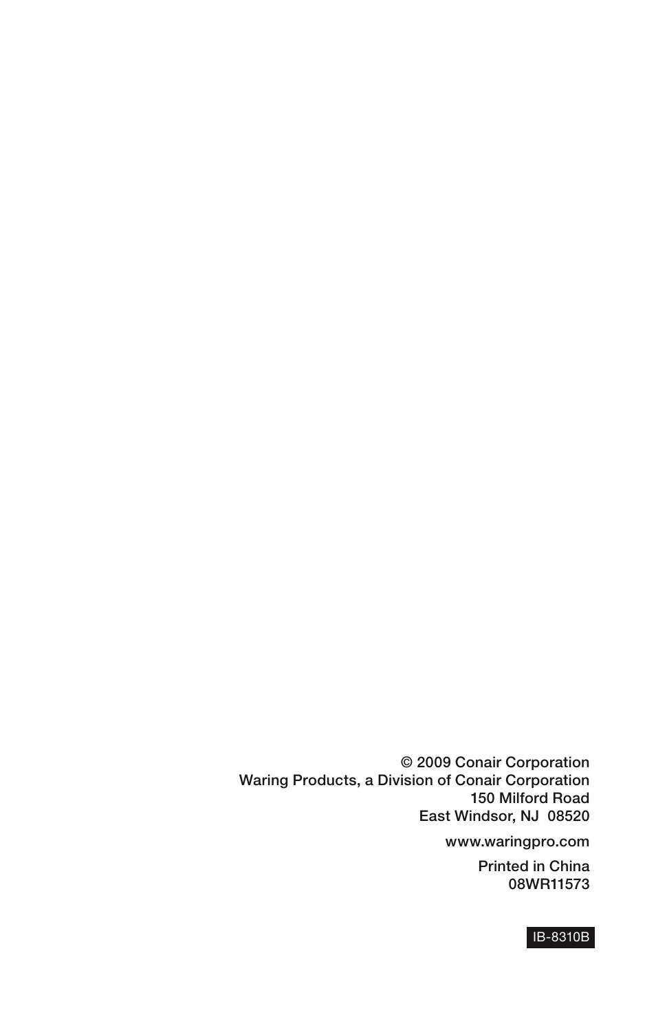 Waring Pro BFS50B User Manual | Page 8 / 8