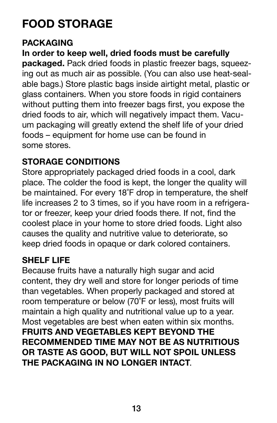 Food storage | Waring Pro DHR30 User Manual | Page 14 / 20