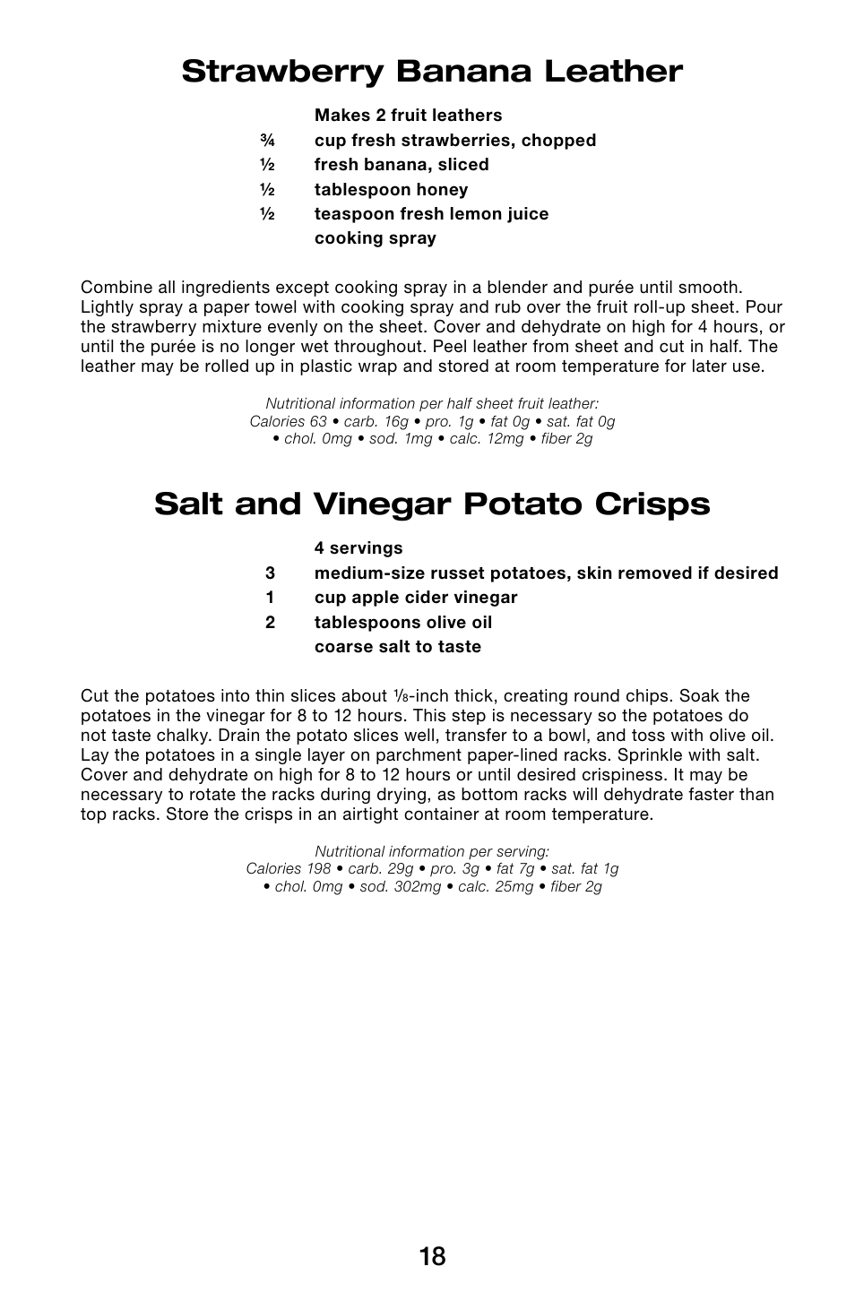 Strawberry banana leather, Salt and vinegar potato crisps | Waring Pro DHR30 User Manual | Page 19 / 20