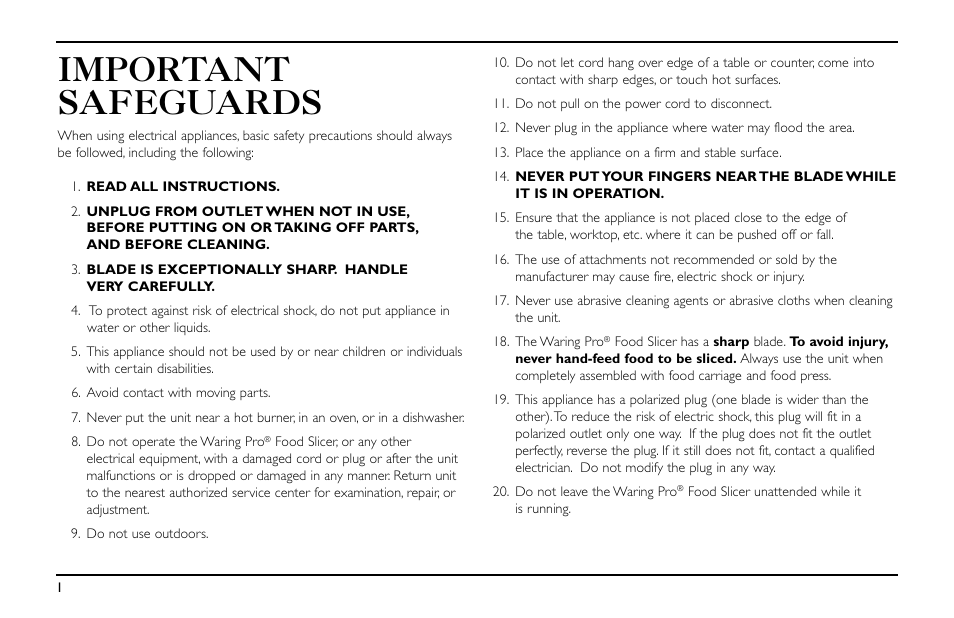 Important safeguards | Waring Pro FS155 User Manual | Page 2 / 8