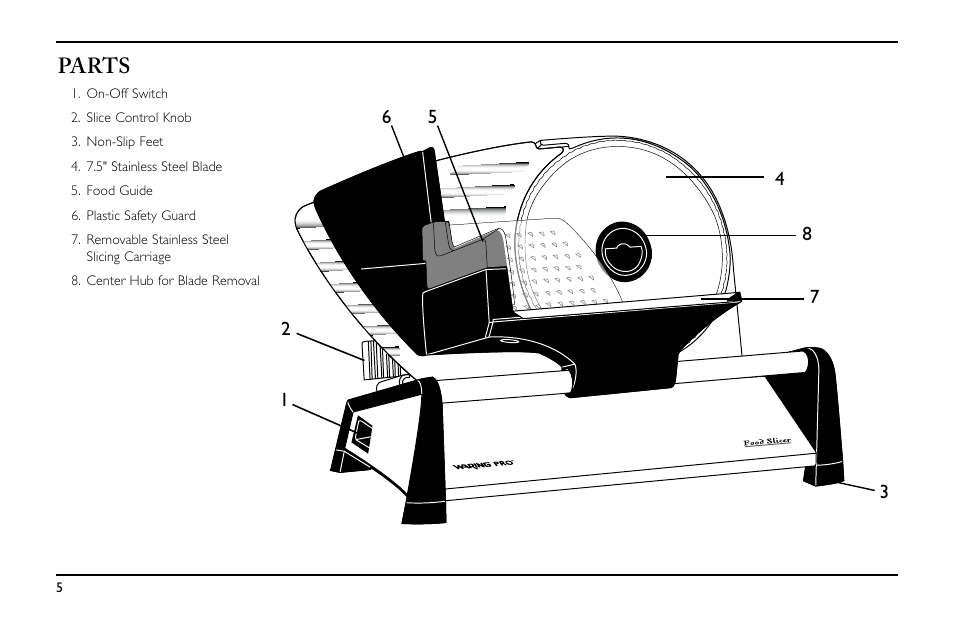 Parts | Waring Pro FS155 User Manual | Page 6 / 8