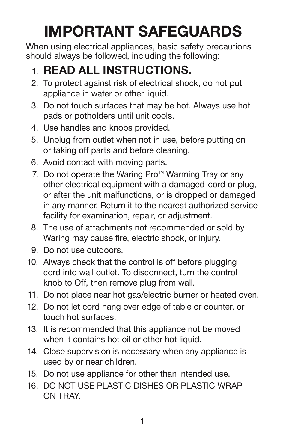 Important safeguards, Read all instructions | Waring Pro WT90B User Manual | Page 2 / 8