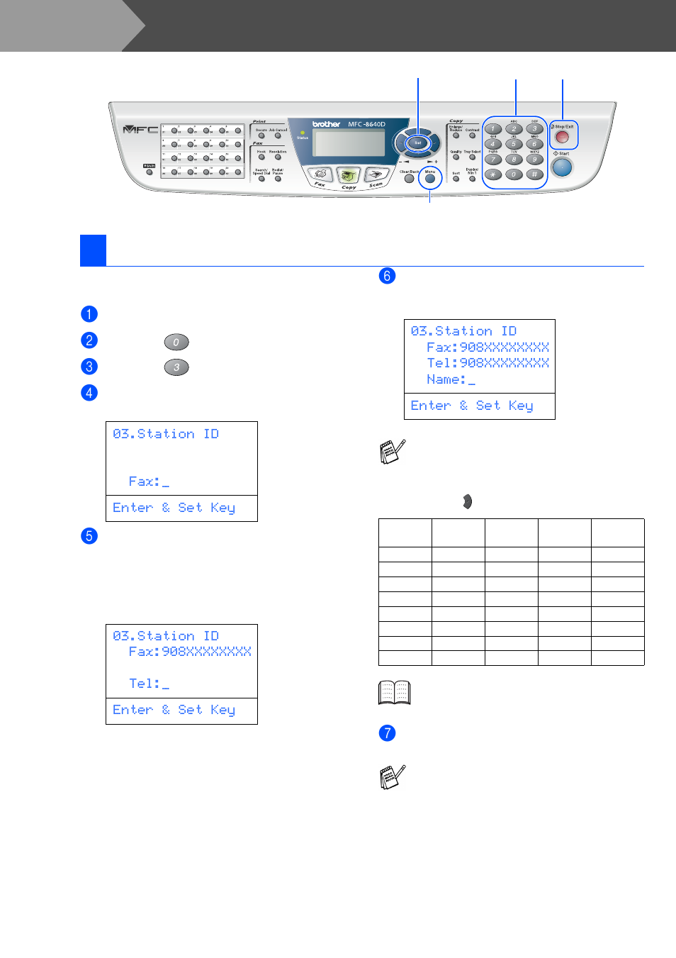 8 setting your station id, Setting your station id, Step 1 | Setting up the machine, 8setting your station id | Brother BDL4231CS User Manual | Page 11 / 52
