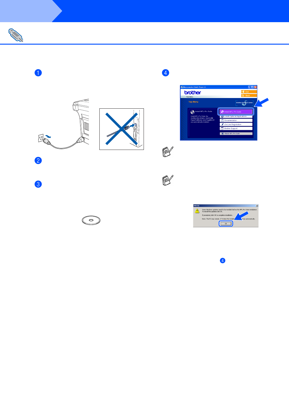 For usb interface cable users (for windows, 98/98se/me/2000 professional/xp), Step 2 | Installing the driver & software | Brother BDL4231CS User Manual | Page 15 / 52