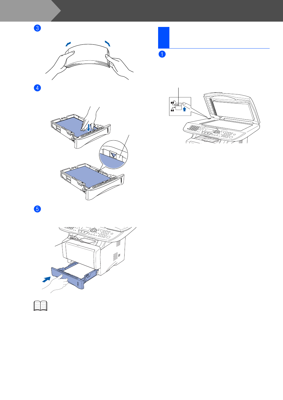 4 release the scanner lock, Release the scanner lock, Step 1 | Setting up the machine, 4release the scanner lock | Brother BDL4231CS User Manual | Page 7 / 52